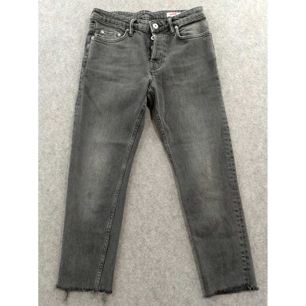 All Saints Jeans Womens 28 Black Straight Dean Mid Rise Denim Raw Hem Streetwear